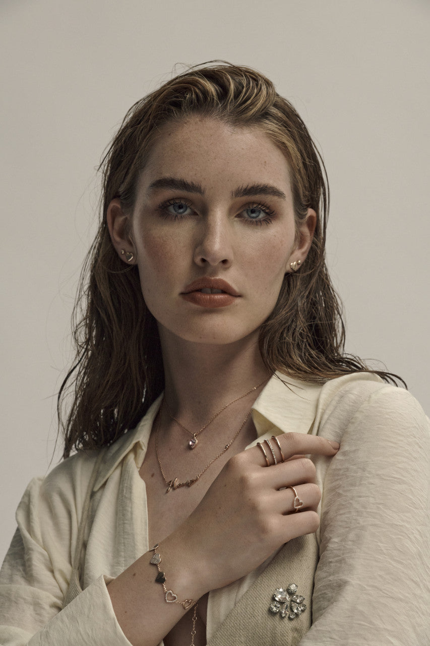 Tipperary Crystal Heart Script Pendant - Rose Gold model