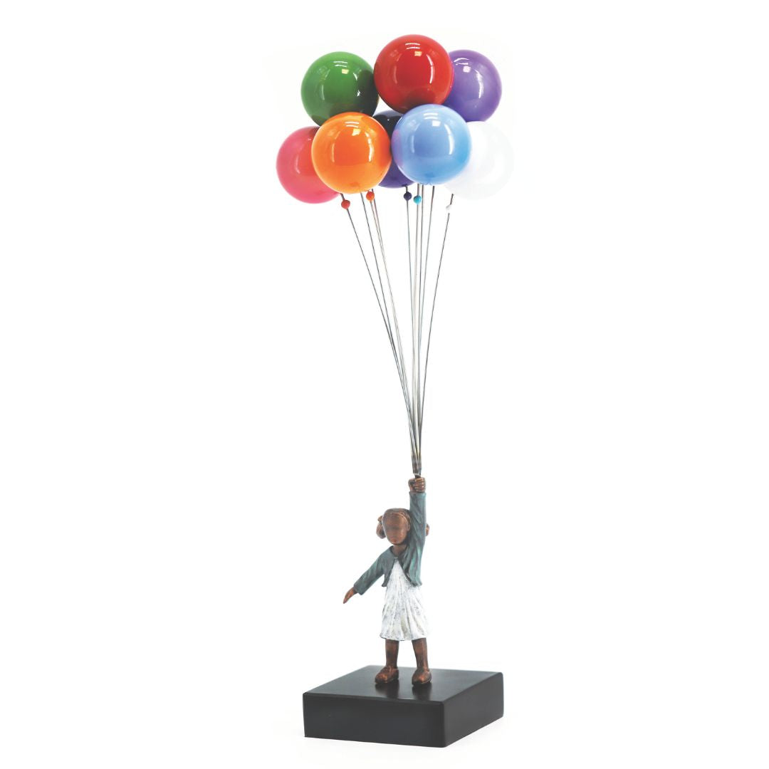 David McGlynn Sculpture - Girl With Balloons Joyful engravable