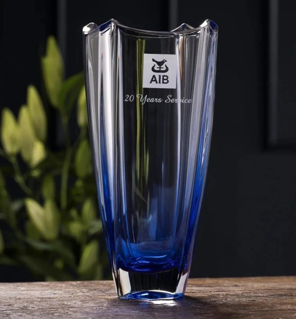Galway Crystal Sapphire Dune 12" Square Vase - Engravable