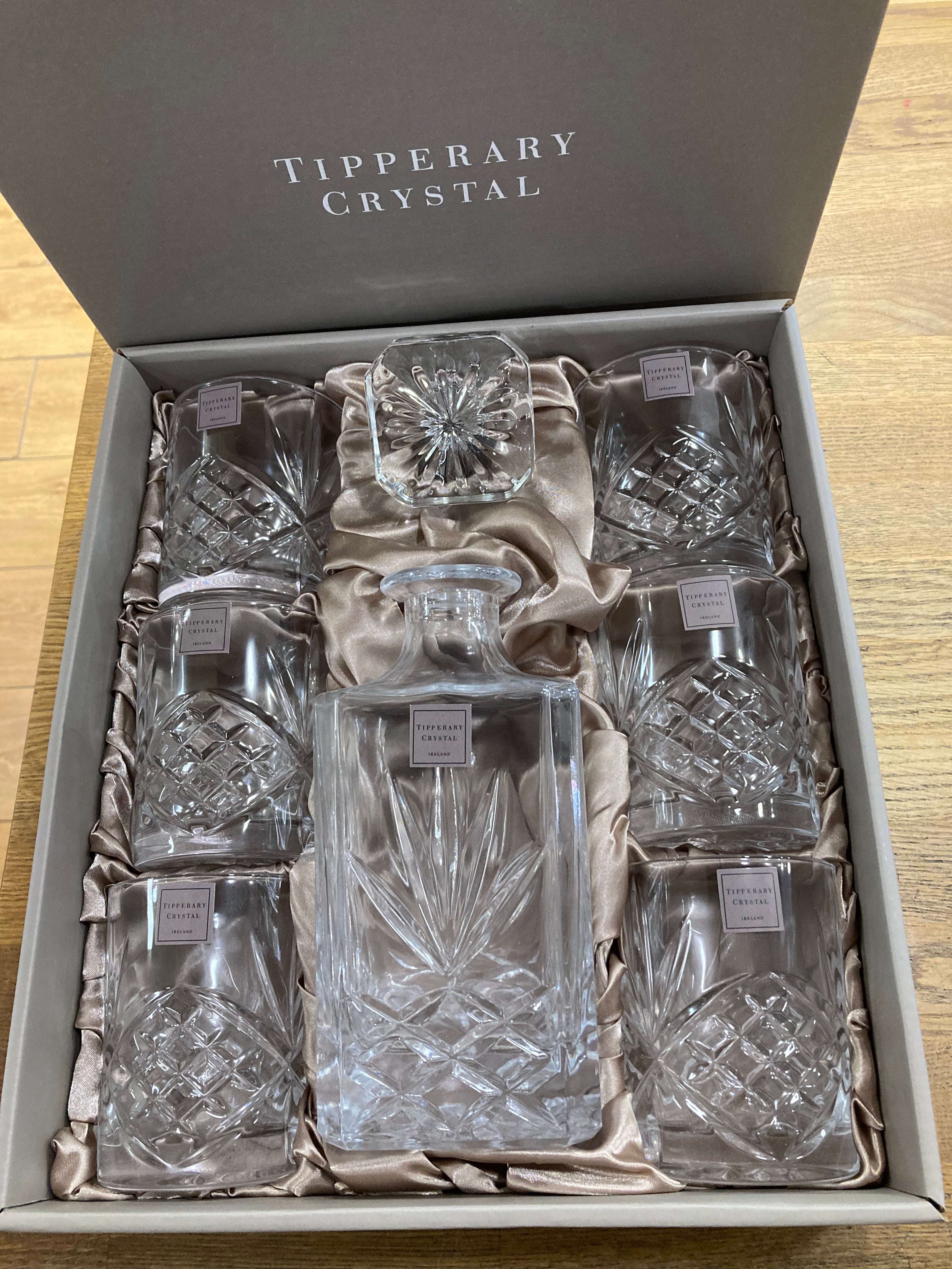 Tipperary Crystal Belvedere Decanter and 6 Tumbler Set