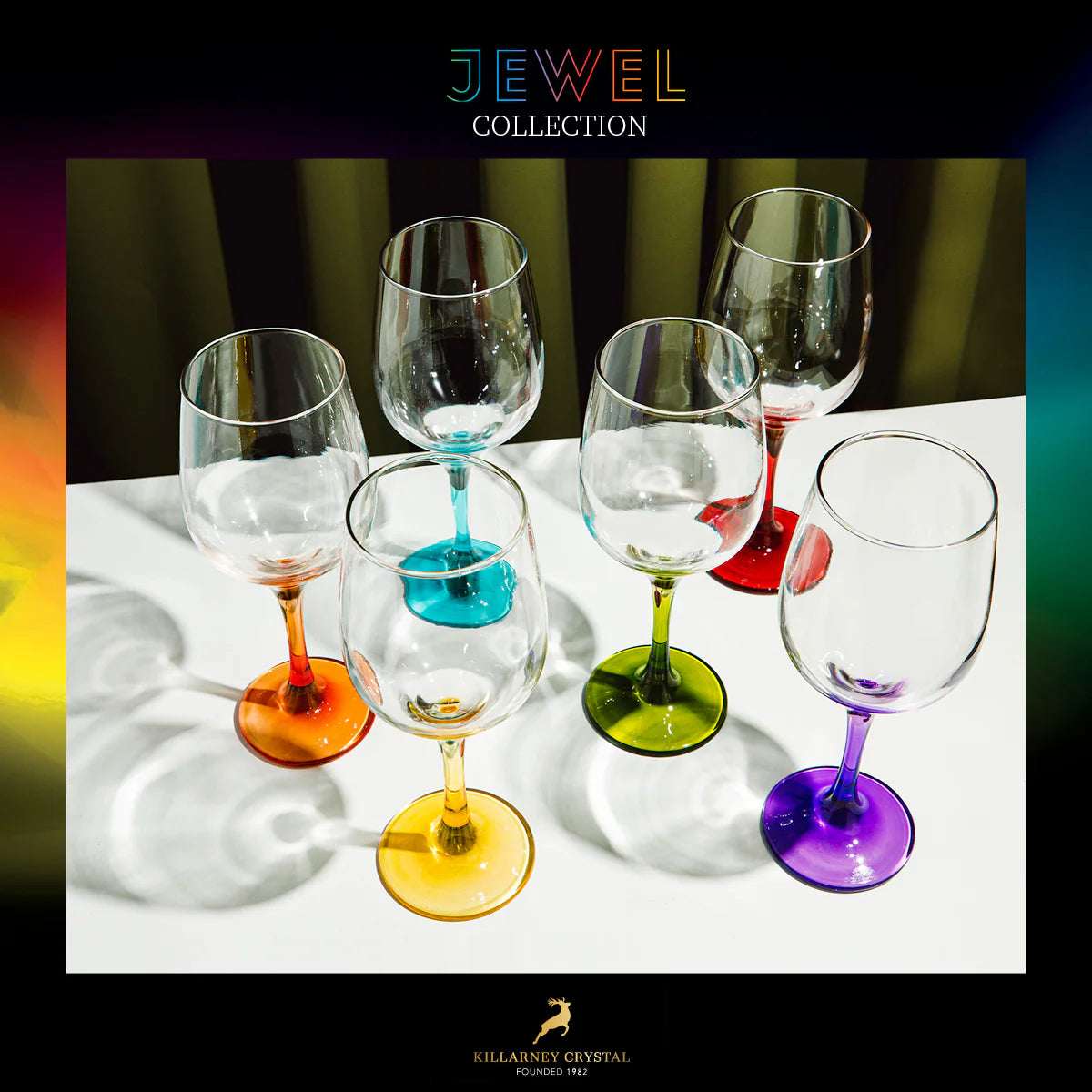Killarney Crystal Rainbow Wine Set of 6 Tierneys Gifts
