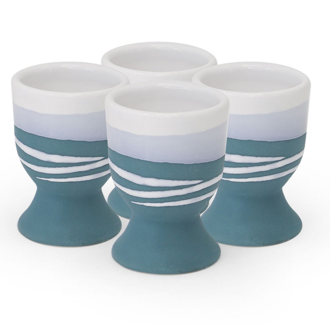 Paul Maloney Pottery Teal Set 4 Egg Cups