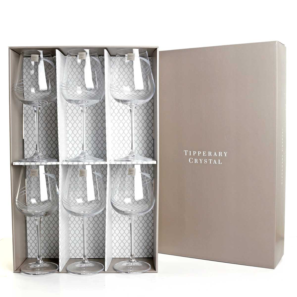 Tipperary Crystal Spiral Cut Red Wine Set Of 6 Glasses 450ml box