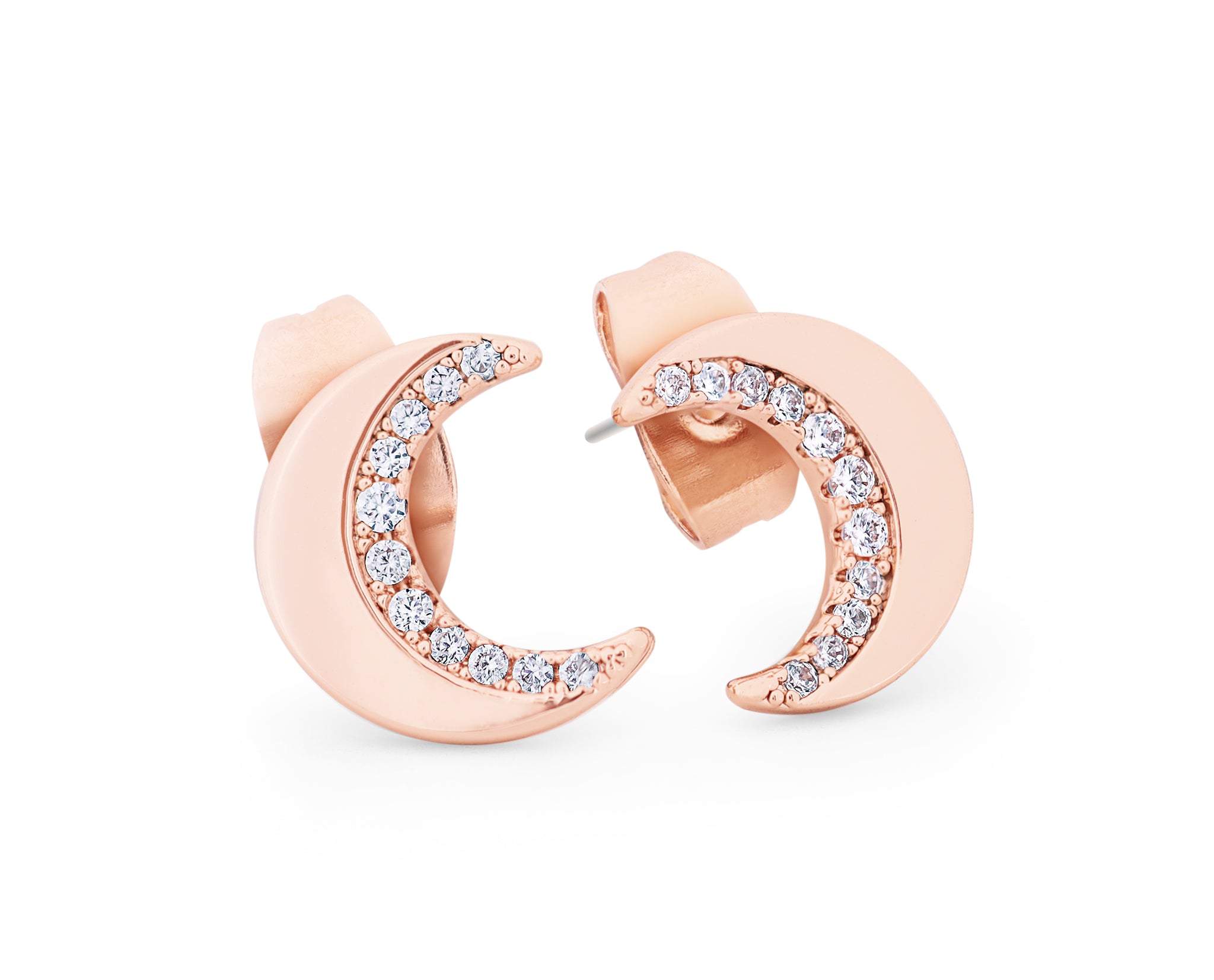 Tipperary Crystal Half Moon Stud Rose Gold Earrings Tierneys Gifts