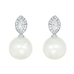 Tipperary Crystal Silver Pearl Earrings With Clear Stone