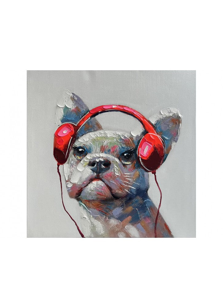 Kirkwood Dog in Headphones Canvas 70x70cm Tierneys Gifts