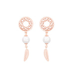 Tipperary Crystal Feather and Pearl Boho Drop Earrings Gold