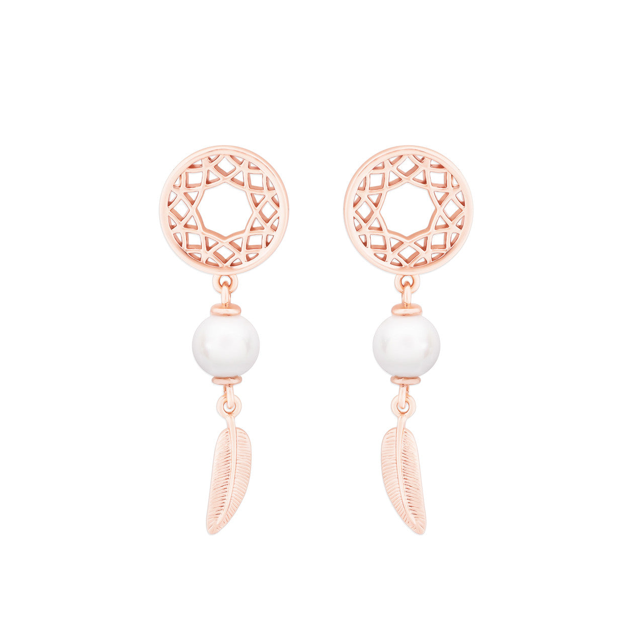 Tipperary Crystal Feather and Pearl Boho Drop Earrings Gold