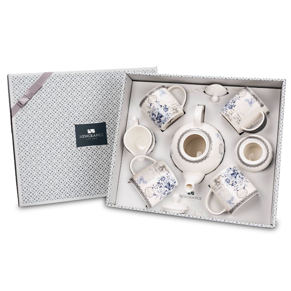 Newgrange Living Rose Blue Bone China Tea (7 piece)