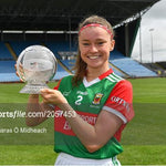 2 August 2021; Saoirse Lally of Mayo with her TG4 Player of the Match award after the TG4 All-Ireland Senior Ladies Football Championship Quarter-Final match between Mayo and Galway at Elverys MacHale Park in Castlebar, Co Mayo. Photo by Piaras Ó Mídheach/Sportsfile