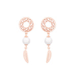 Tipperary Crystal Feather & Pearl Boho Drop Earrings Gold