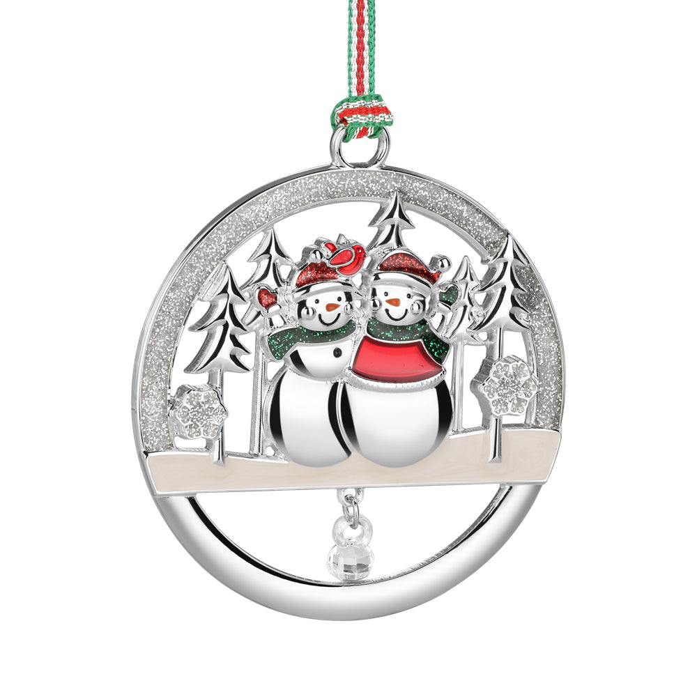 Snowman Couple Round Christmas Tree Decoration