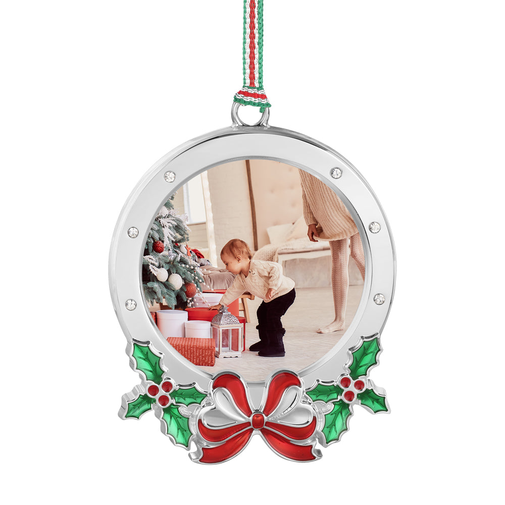 Round Frame with Holly Christmas Tree Decoration