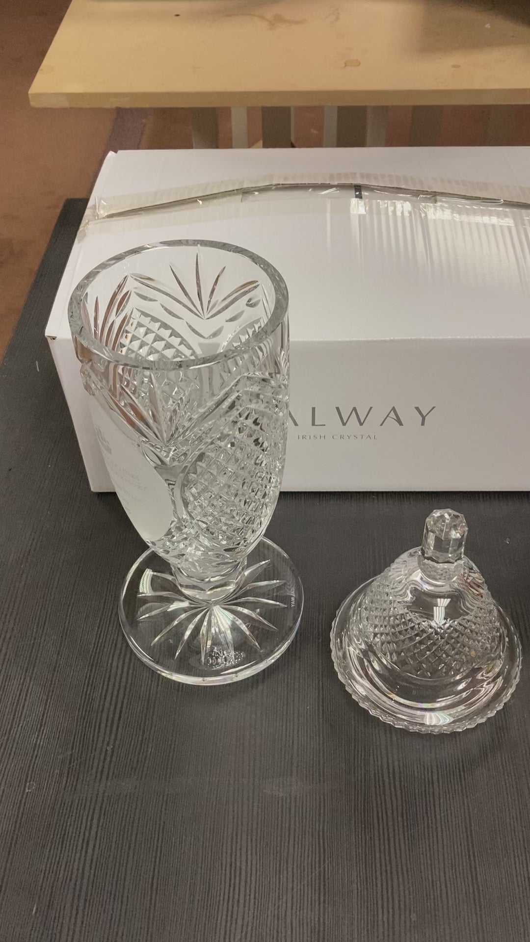 Galway Crystal 17 Inch Sports Trophy & Lid - Engravable box