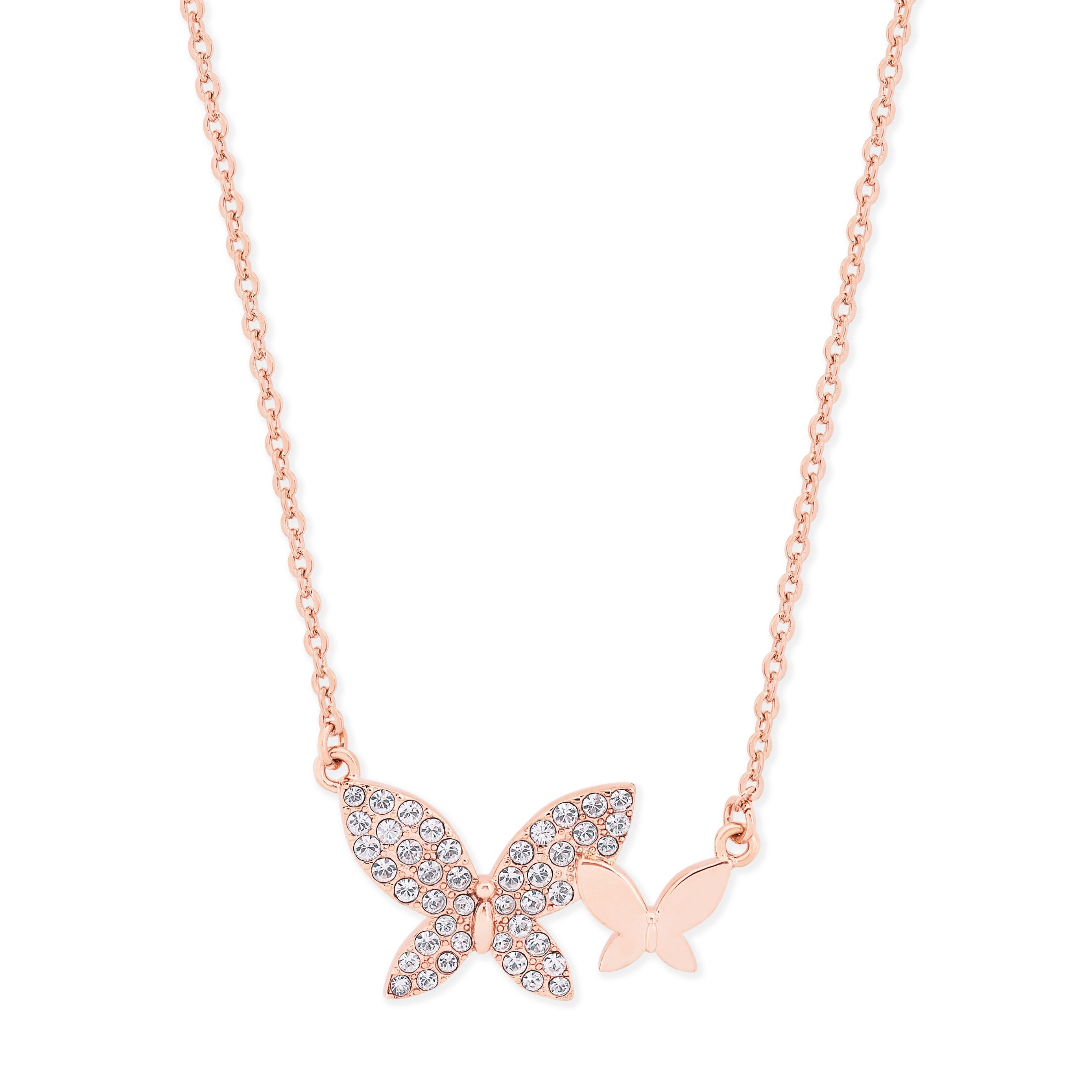 Tipperary Crystal Double Butterfly Rose Gold Pave Pendant